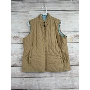 Lauren Ralph Lauren Reversible Quilted Full Zip Vest Womens Large Blue Tan